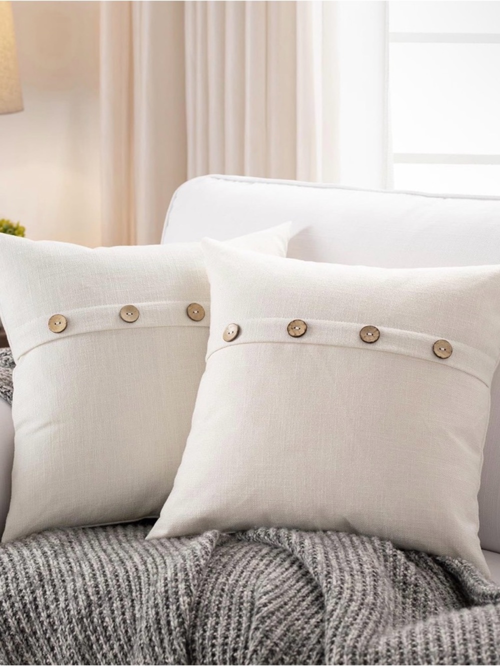 Set of 2 Ivory Square Pillow Covers 18 x 18